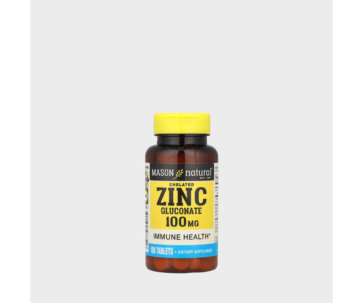 Mason Natural Zinc Gluconate Chélaté 100mg 100 Comprimés (100 Servings)